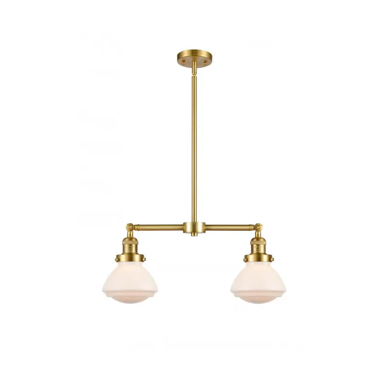 Franklin Restoration Olean 2 Light 22 inch Satin Gold Island Light Ceiling Light in Matte White Glass, Franklin Restoration