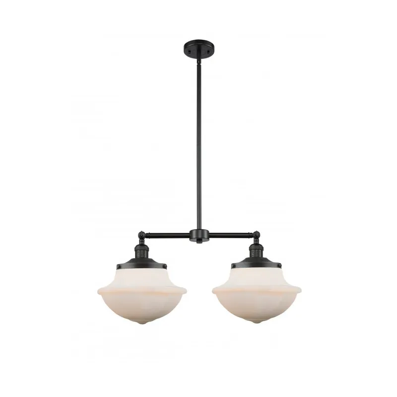 Franklin Restoration Large Oxford 2 Light 25 inch Matte Black Island Light Ceiling Light in Matte White Glass, Franklin Restoration