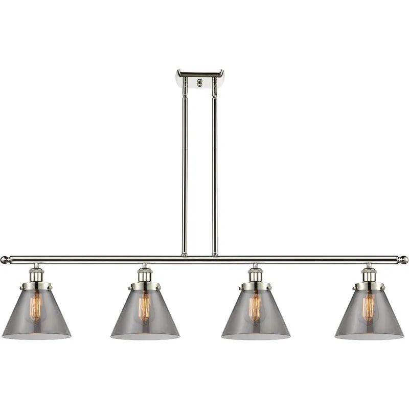 Ballston Large Cone 4 Light 48 inch Polished Nickel Island Light Ceiling Light in Light Smoke Glass