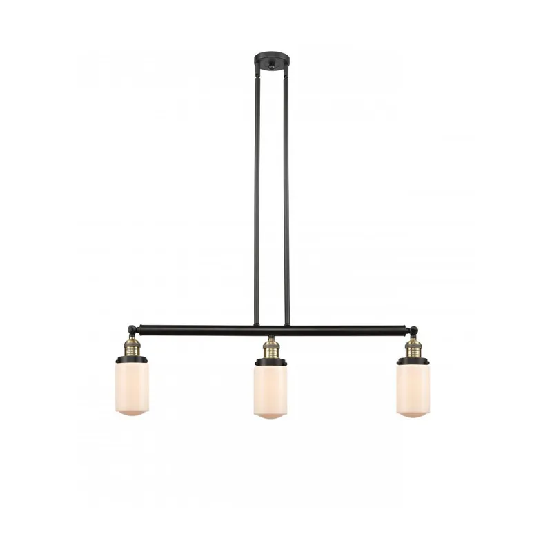 Franklin Restoration Dover 3 Light 37 inch Black Antique Brass Island Light Ceiling Light in Matte White Glass, Franklin Restoration