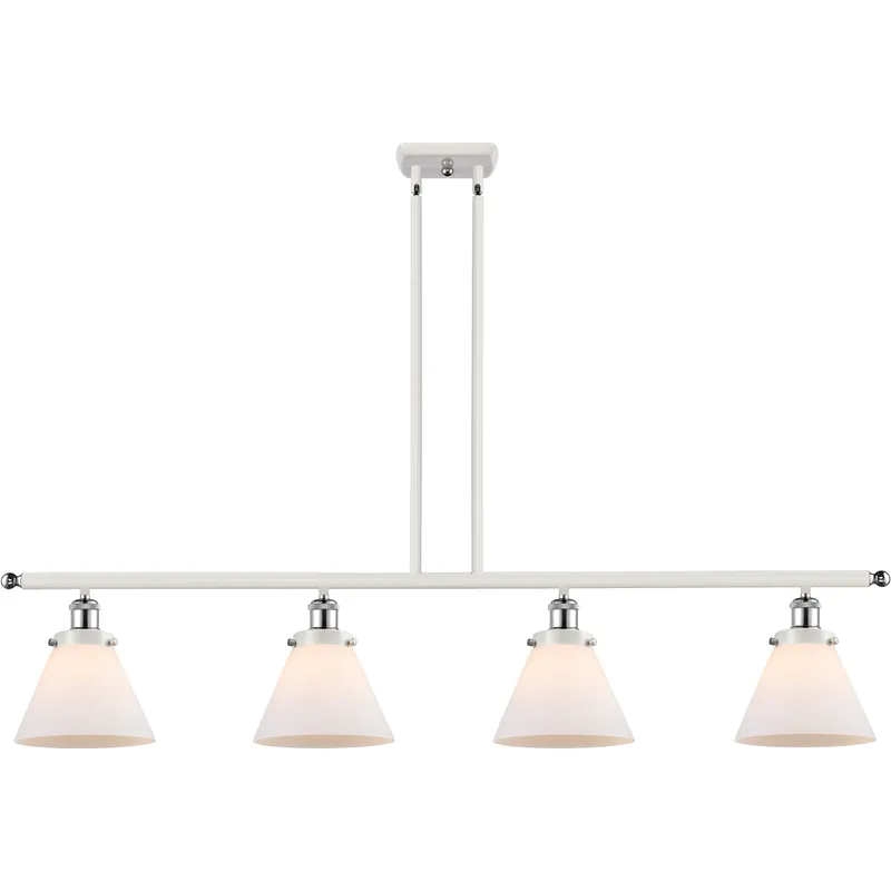 Ballston Large Cone 4 Light 48 inch White and Polished Chrome Island Light Ceiling Light in Matte White Glass