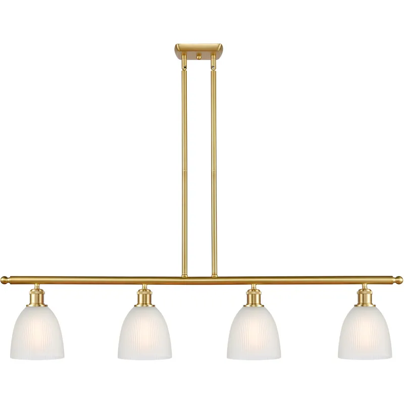 Ballston Castile 4 Light 48 inch Satin Gold Island Light Ceiling Light in White Glass, Ballston