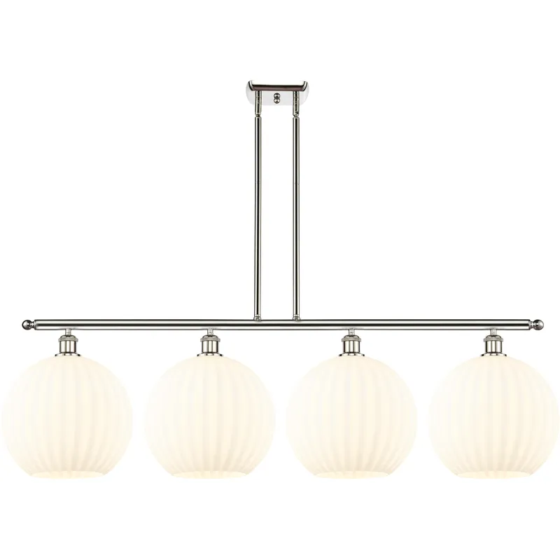 Ballston White Venetian 4 Light 50.25 inch Polished Nickel Stem Hung Island Light Ceiling Light
