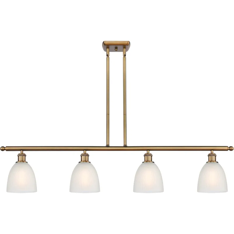 Ballston Castile 4 Light 48 inch Brushed Brass Island Light Ceiling Light in White Glass, Ballston