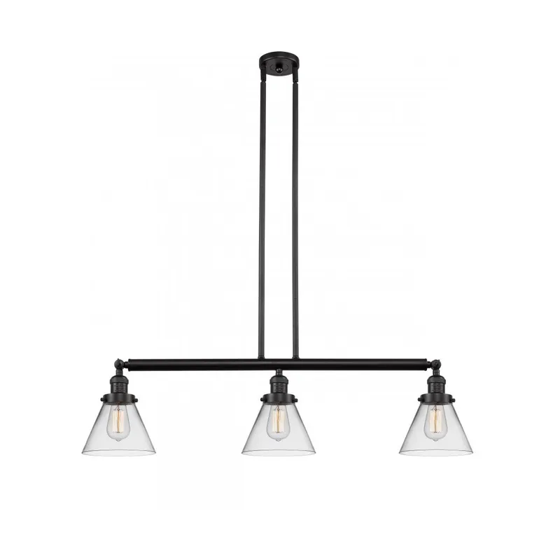 Franklin Restoration Large Cone 3 Light 40 inch Oil Rubbed Bronze Island Light Ceiling Light in Clear Glass, Franklin Restoration