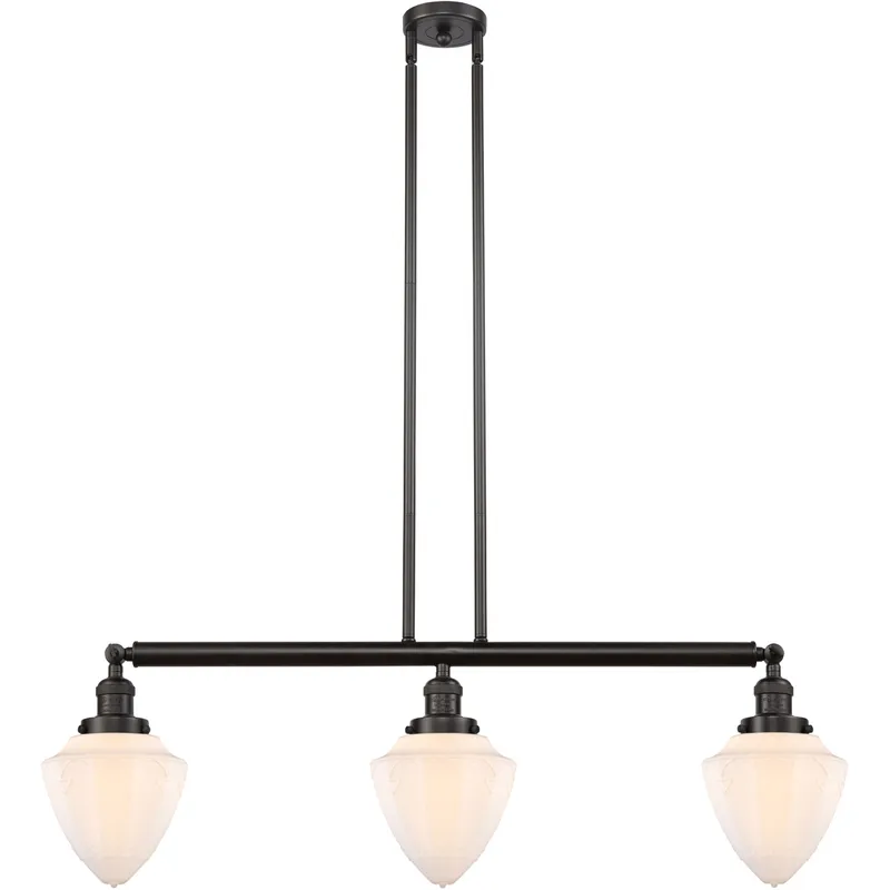 Franklin Restoration Bullet 3 Light 38 inch Oil Rubbed Bronze Island Light Ceiling Light in Matte White Glass