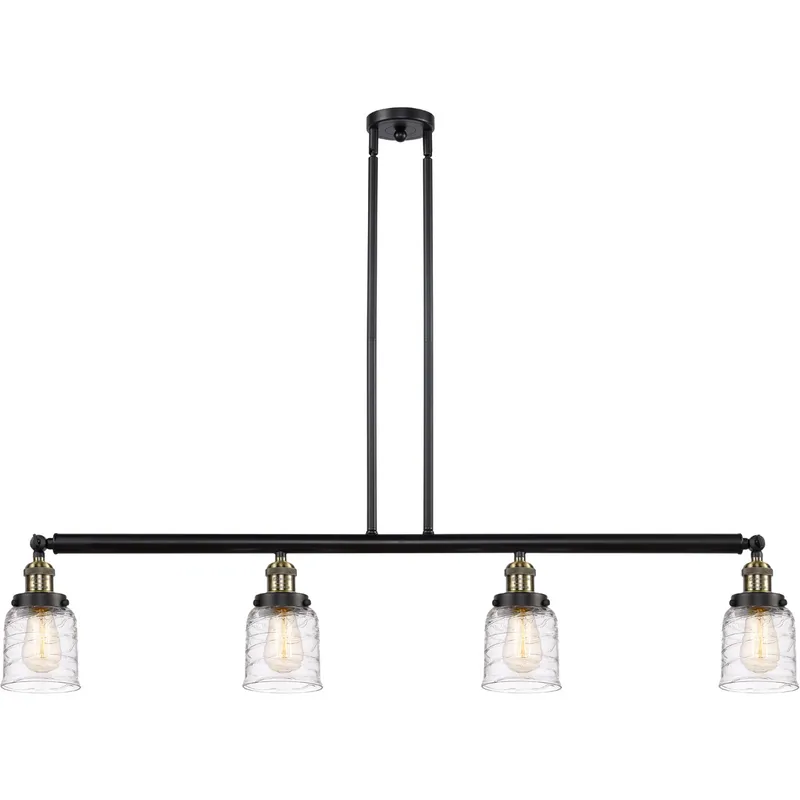 Franklin Restoration Bell 4 Light 49.63 inch Black Antique Brass Island Light Ceiling Light in Deco Swirl Glass