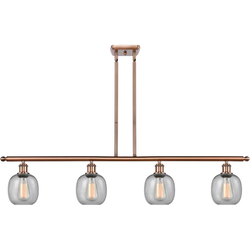 Ballston Belfast 4 Light 48 inch Antique Copper Island Light Ceiling Light in Seedy Glass, Ballston