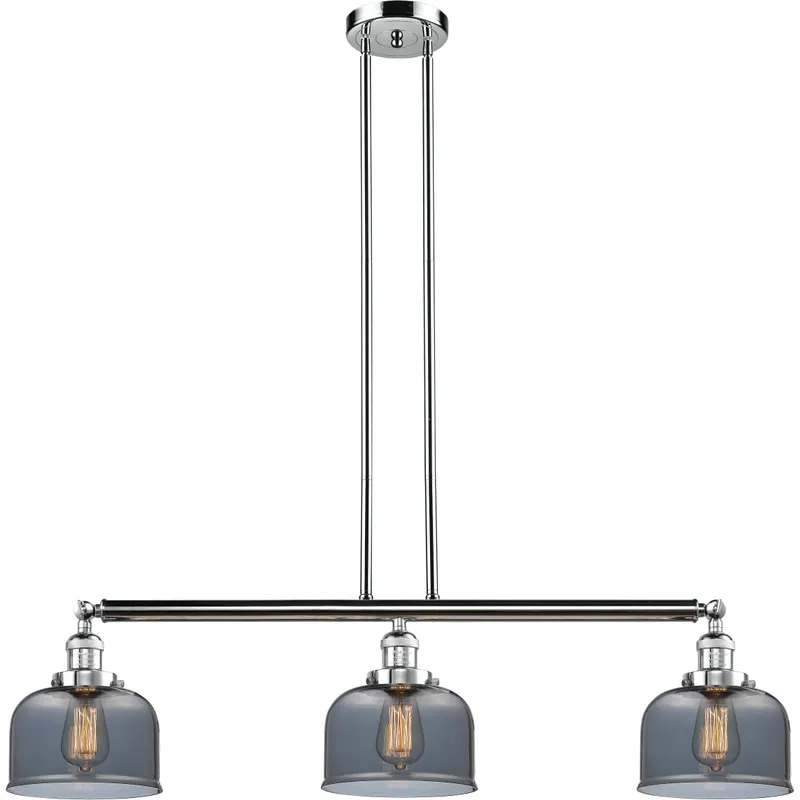 Franklin Restoration Large Bell LED 41 inch Polished Chrome Island Light Ceiling Light in Plated Smoke Glass, Franklin Restoration