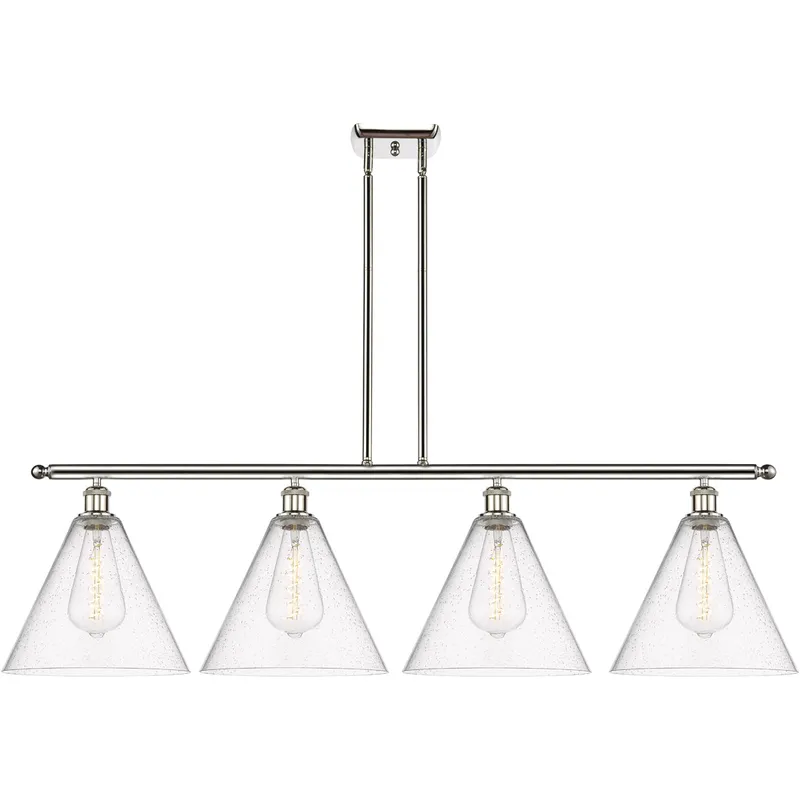 Ballston Ballston Cone LED 50.25 inch Brushed Satin Nickel Island Light Ceiling Light in Seedy Glass