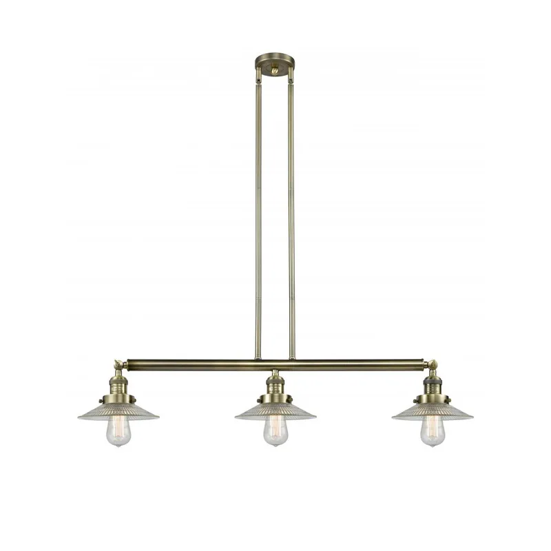 Franklin Restoration Halophane 3 Light 41 inch Antique Brass Island Light Ceiling Light in Incandescent, Clear Halophane Glass, Franklin Restoration