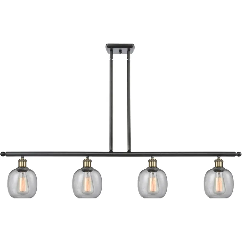 Ballston Belfast 4 Light 48 inch Black Antique Brass Island Light Ceiling Light in Seedy Glass, Ballston