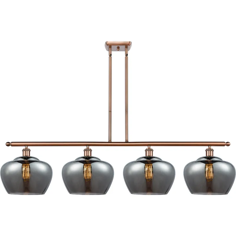 Ballston Large Fenton LED 48 inch Antique Copper Island Light Ceiling Light in Plated Smoke Glass, Ballston