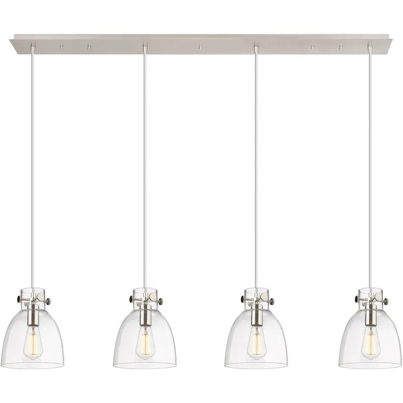 Newton Bell 4 Light 51.75 inch Polished Nickel Linear Pendant Ceiling Light in Clear Glass