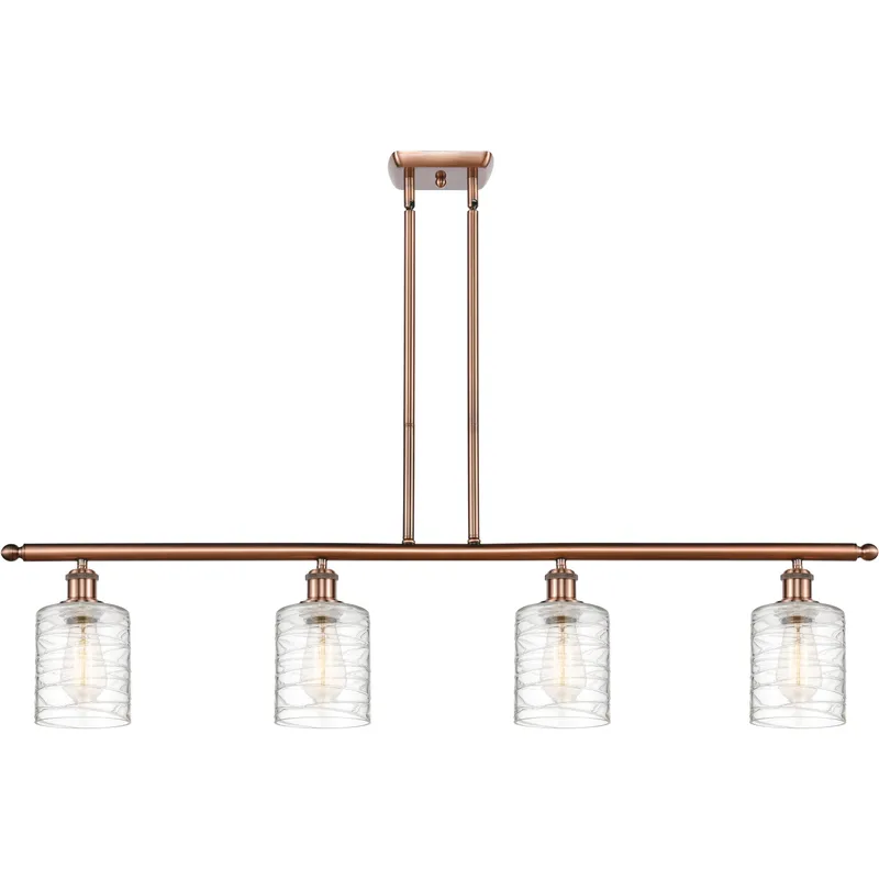 Ballston Cobbleskill LED 48 inch Antique Copper Island Light Ceiling Light in Deco Swirl Glass