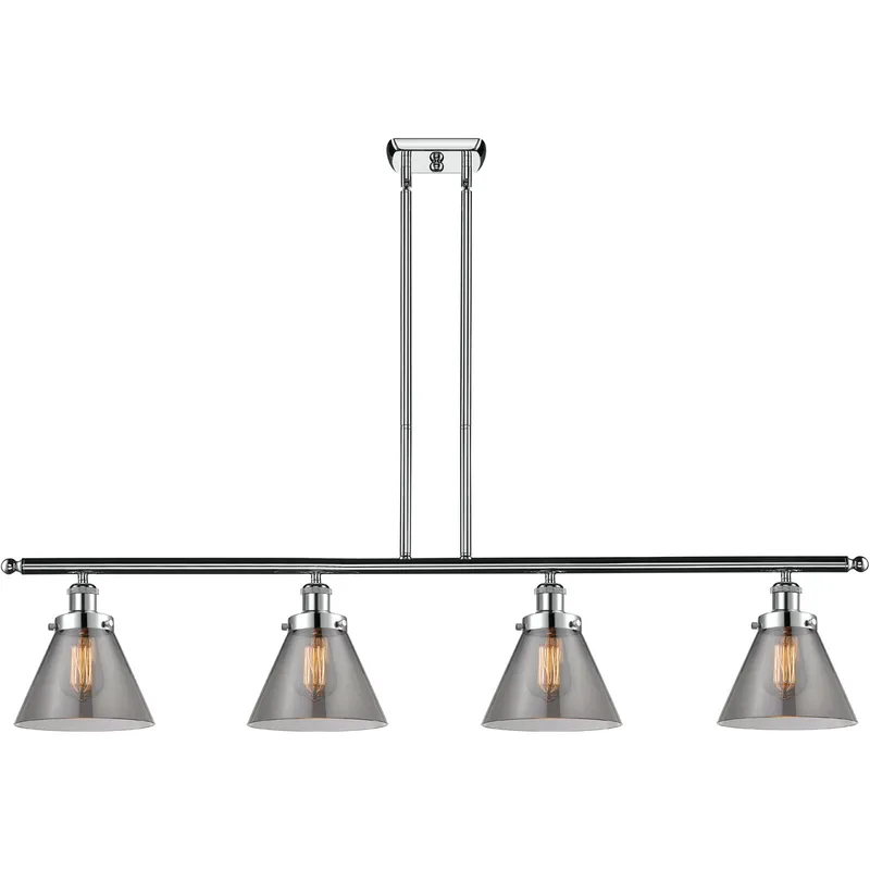 Ballston Large Cone 4 Light 48 inch Polished Chrome Island Light Ceiling Light in Light Smoke Glass, Ballston