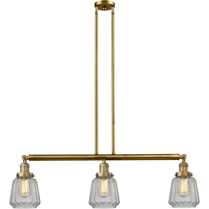 Franklin Restoration Chatham 3 Light 39 inch Brushed Brass Island Light Ceiling Light in Clear Glass, Franklin Restoration