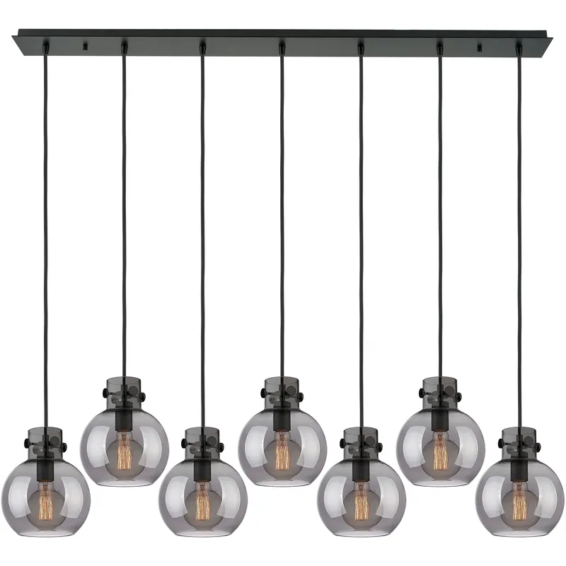 Newton Sphere 7 Light 51.75 inch Matte Black Linear Pendant Ceiling Light in Light Smoke Glass