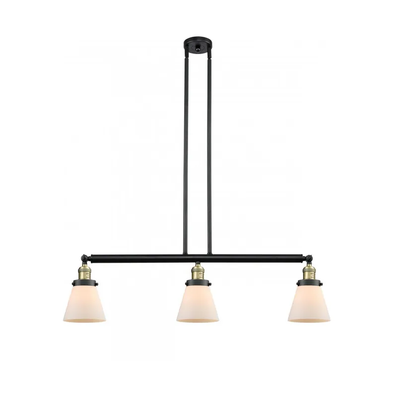 Franklin Restoration Small Cone 3 Light 39 inch Black Antique Brass Island Light Ceiling Light in Matte White Glass, Franklin Restoration