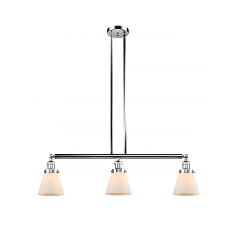 Franklin Restoration Small Cone 3 Light 39 inch Polished Chrome Island Light Ceiling Light in Matte White Glass, Franklin Restoration
