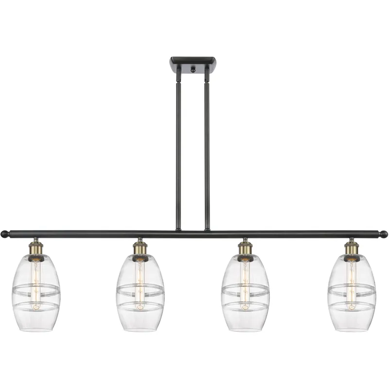 Ballston Vaz 4 Light 48 inch Black Antique Brass Stem Hung Island Light Ceiling Light