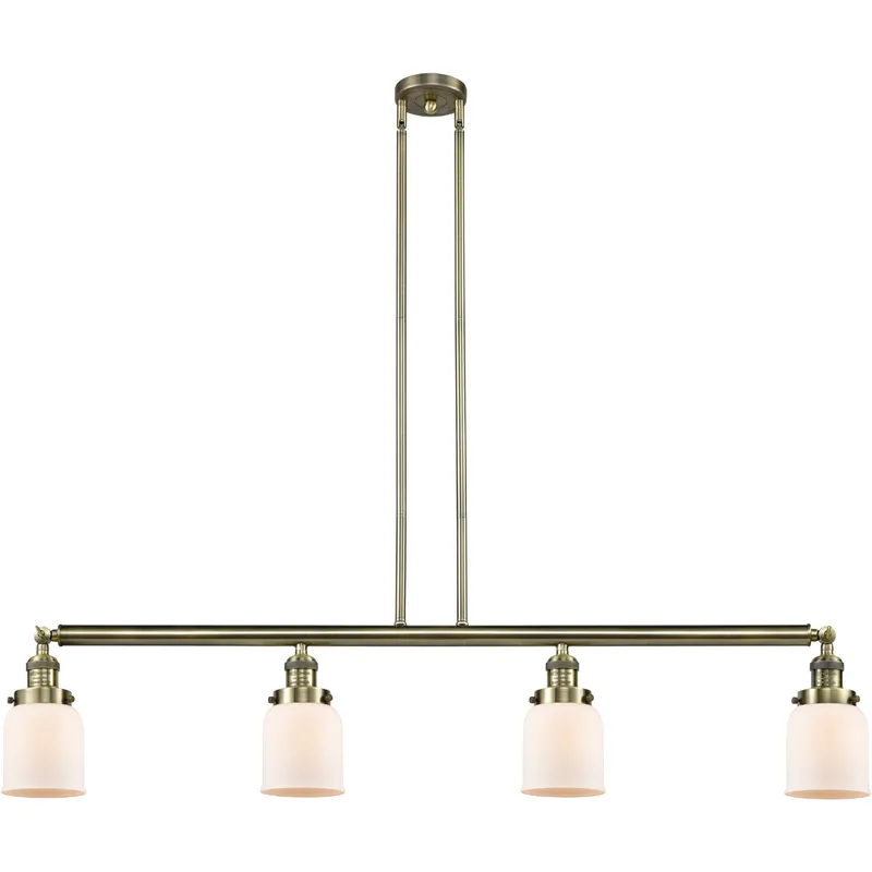 Franklin Restoration Small Bell 4 Light 49.63 inch Antique Brass Island Light Ceiling Light in Matte White Glass, Franklin Restoration