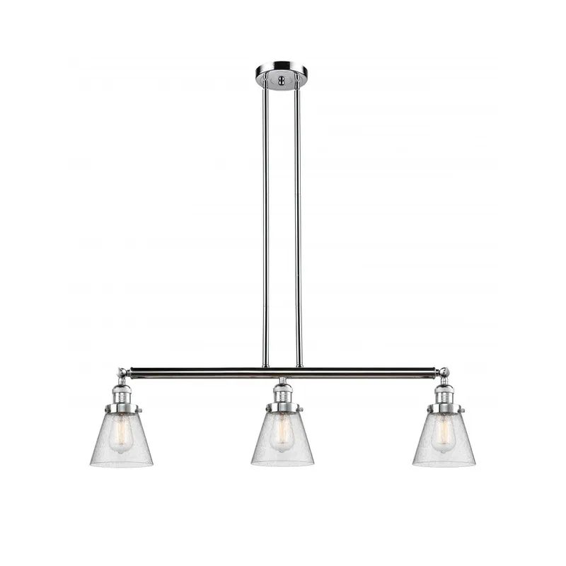 Franklin Restoration Small Cone 3 Light 39 inch Polished Chrome Island Light Ceiling Light in Seedy Glass, Franklin Restoration