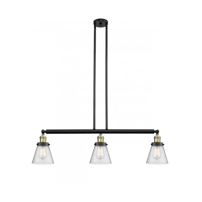 Franklin Restoration Small Cone 3 Light 39 inch Black Antique Brass Island Light Ceiling Light in Seedy Glass, Franklin Restoration