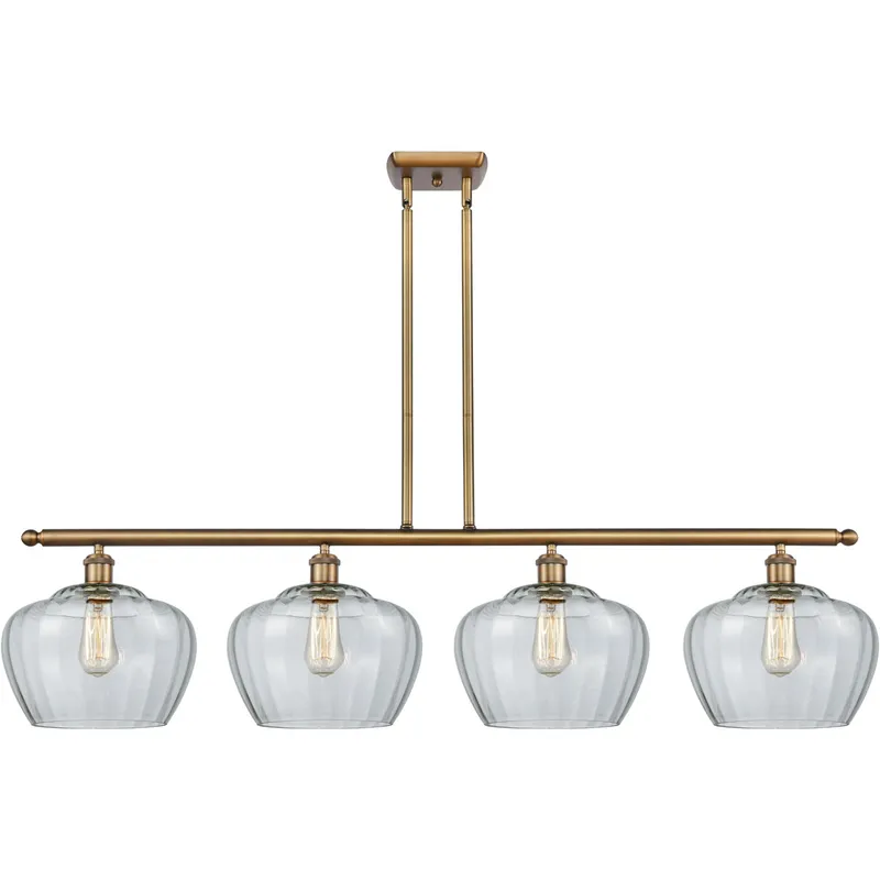 Ballston Large Fenton LED 48 inch Brushed Brass Island Light Ceiling Light in Clear Glass, Ballston