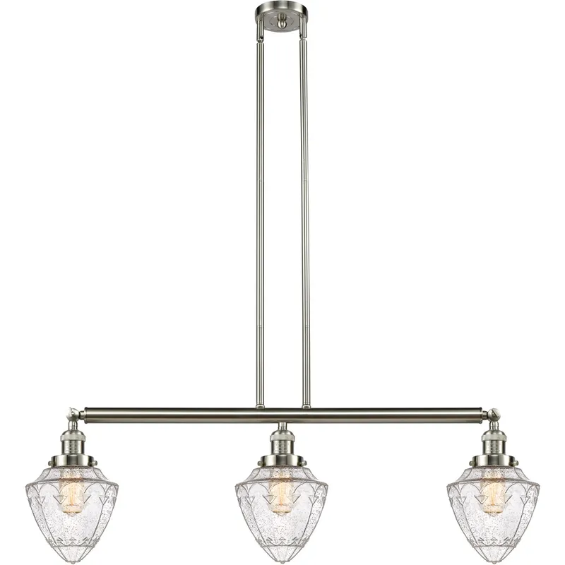 Franklin Restoration Bullet 3 Light 38 inch Brushed Satin Nickel Island Light Ceiling Light in Seedy Glass