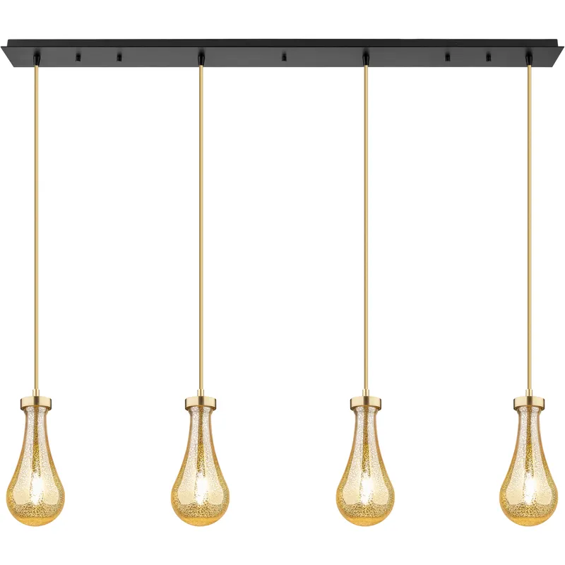 Owego 4 Light 36.63 inch Champagne Bronze Linear Pendant Ceiling Light in Mercury Glass