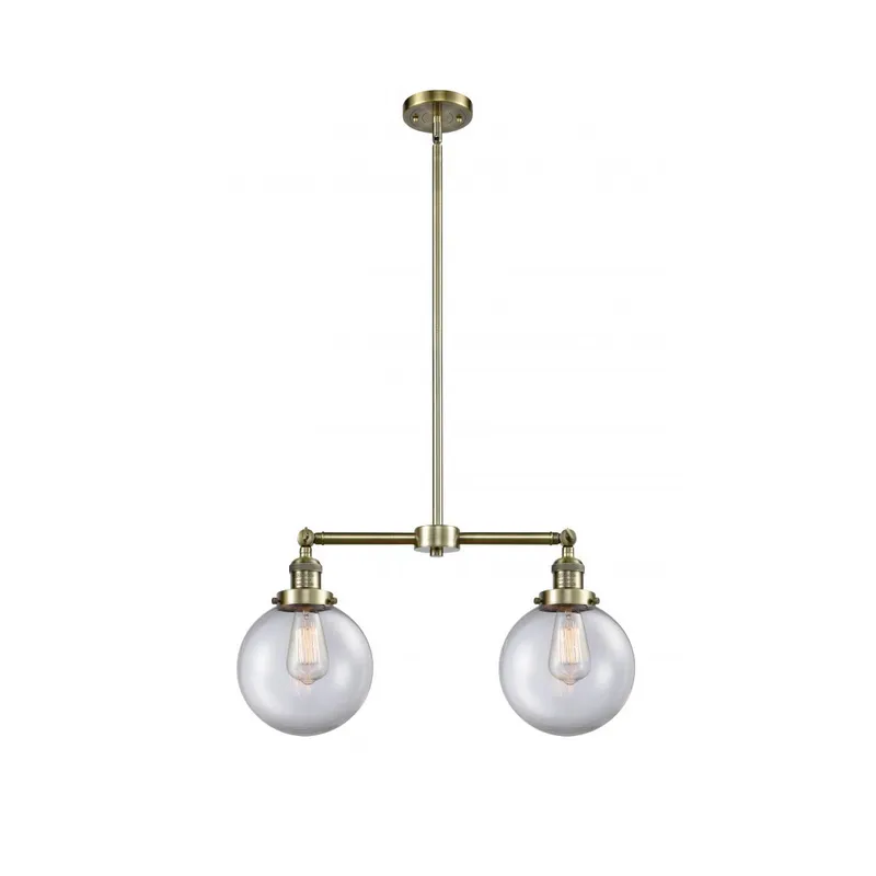 Franklin Restoration Large Beacon 2 Light 43 inch Antique Brass Island Light Ceiling Light in Clear Glass, Franklin Restoration