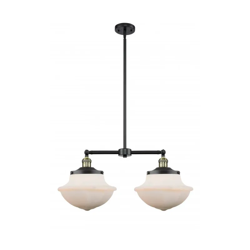 Franklin Restoration Large Oxford 2 Light 25 inch Black Antique Brass Island Light Ceiling Light in Matte White Glass, Franklin Restoration