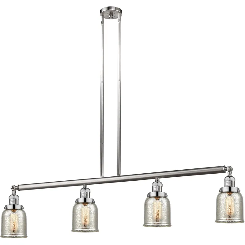 Franklin Restoration Small Bell 4 Light 49.63 inch Brushed Satin Nickel Island Light Ceiling Light in Silver Plated Mercury Glass, Franklin Restoration
