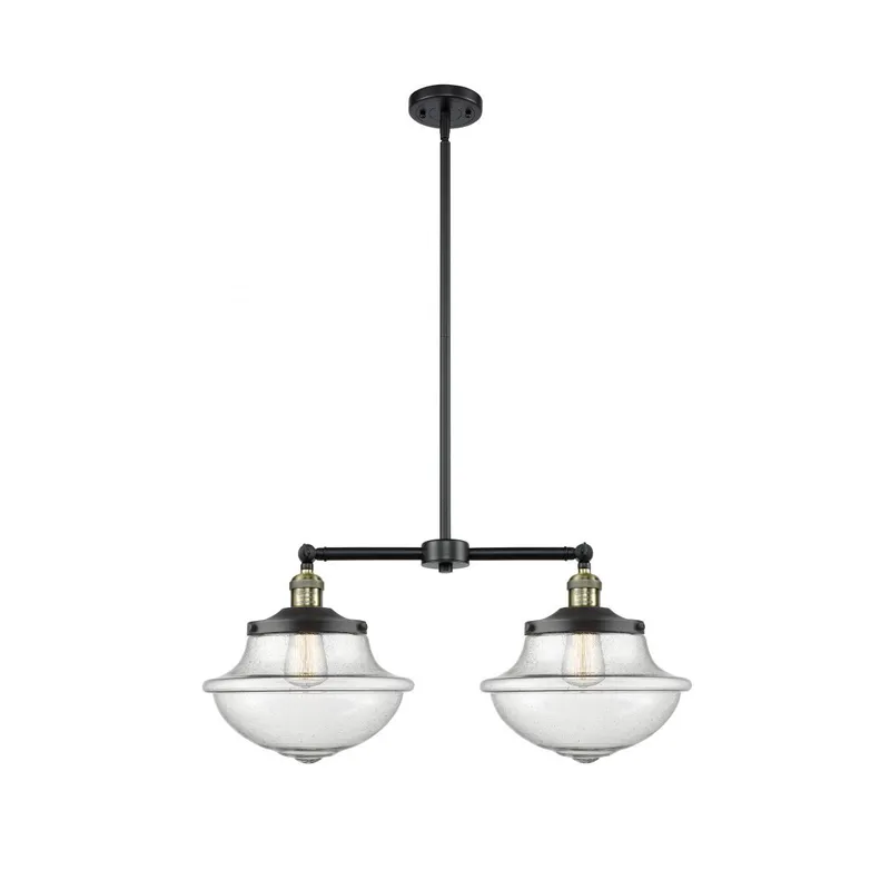 Franklin Restoration Large Oxford LED 25 inch Black Antique Brass Chandelier Ceiling Light in Seedy Glass, Franklin Restoration