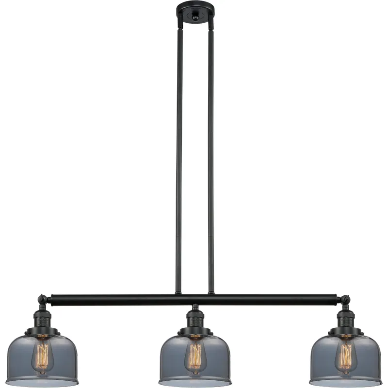 Franklin Restoration Large Bell LED 41 inch Matte Black Island Light Ceiling Light in Plated Smoke Glass, Franklin Restoration