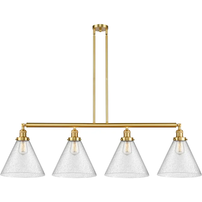 Franklin Restoration X-Large Cone LED 56 inch Satin Gold Island Light Ceiling Light in Seedy Glass, Franklin Restoration