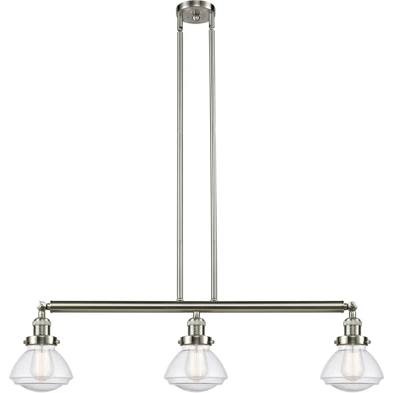 Franklin Restoration Olean LED 39 inch Brushed Satin Nickel Island Light Ceiling Light in Seedy Glass, Franklin Restoration