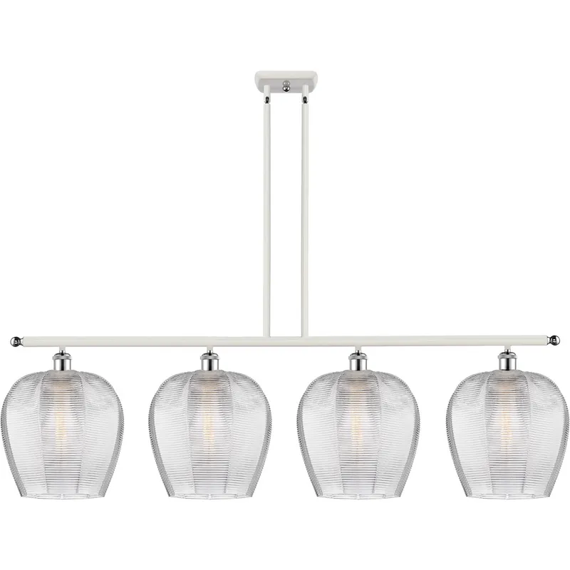 Ballston Norfolk 4 Light 50 inch White and Polished Chrome Island Light Ceiling Light in Clear Glass