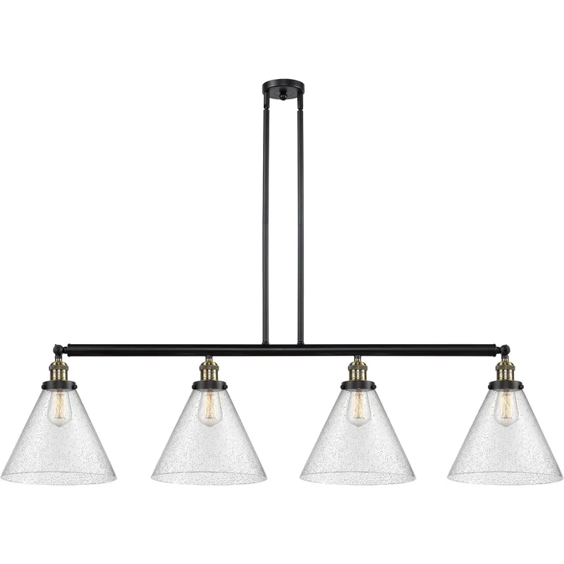 Franklin Restoration X-Large Cone LED 56 inch Black Antique Brass Island Light Ceiling Light in Seedy Glass, Franklin Restoration