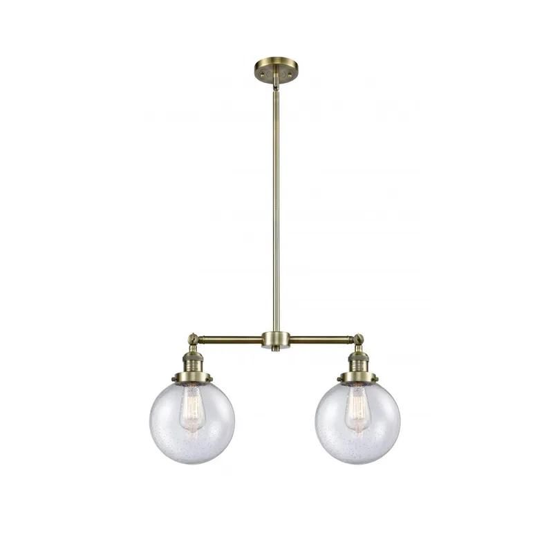 Franklin Restoration Large Beacon 2 Light 43 inch Antique Brass Island Light Ceiling Light in Seedy Glass, Franklin Restoration