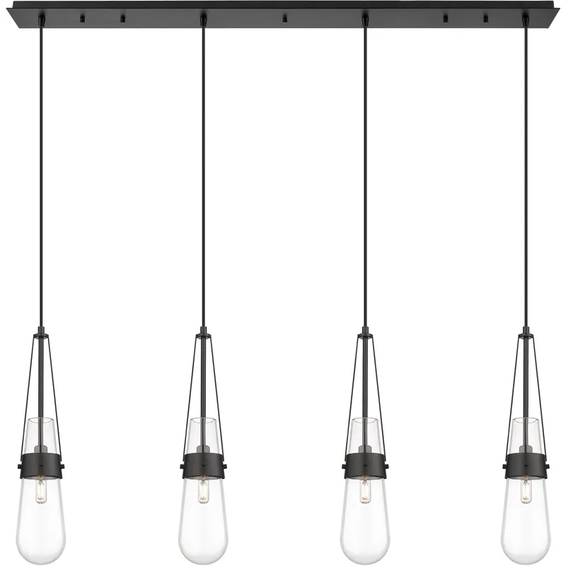Milan 4 Light 48.13 inch Matte Black Linear Pendant Ceiling Light in Clear Glass
