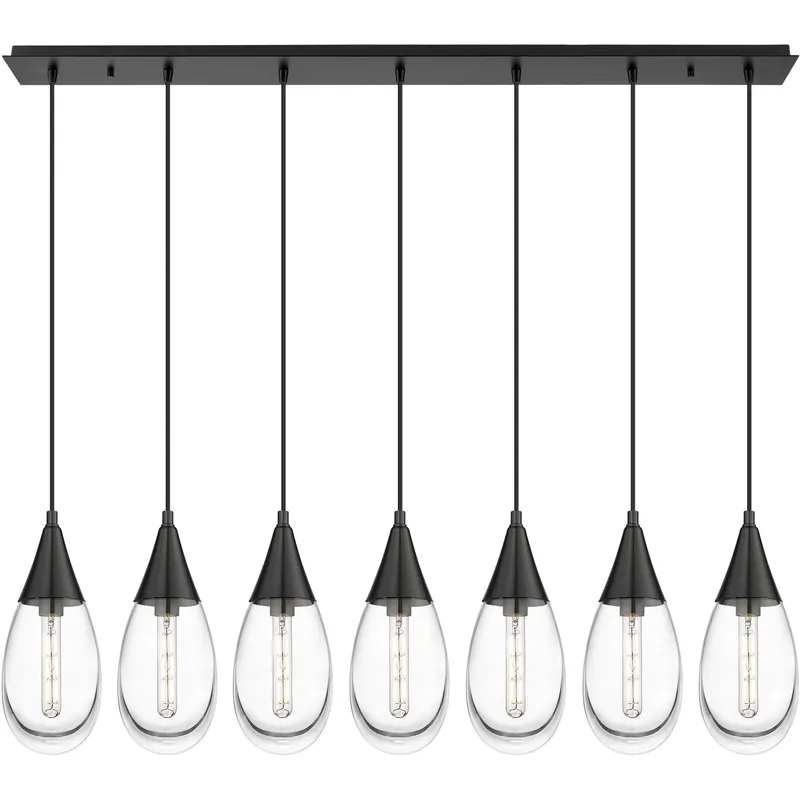 Malone 7 Light 49.75 inch Matte Black Linear Pendant Ceiling Light in Clear Glass