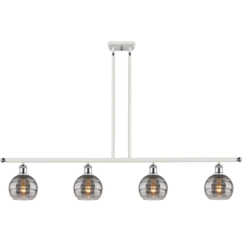 Ballston Rochester 4 Light 48 inch White Polished Chrome Stem Hung Island Light Ceiling Light