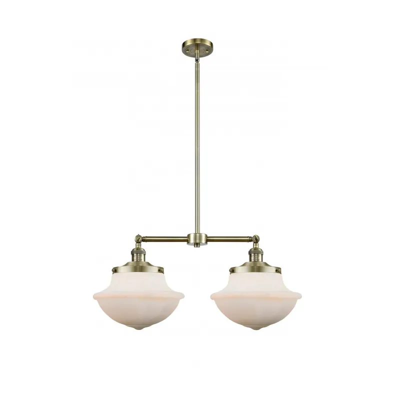 Franklin Restoration Large Oxford 2 Light 25 inch Antique Brass Chandelier Ceiling Light in Matte White Glass, Franklin Restoration