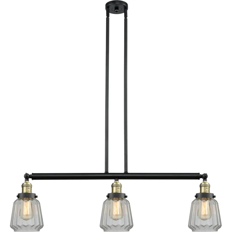 Franklin Restoration Chatham 3 Light 39 inch Black Antique Brass Island Light Ceiling Light in Clear Glass, Franklin Restoration