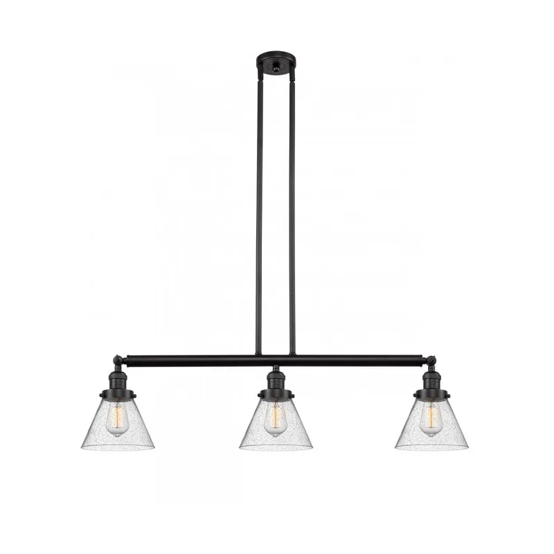 Franklin Restoration Large Cone 3 Light 40 inch Oil Rubbed Bronze Island Light Ceiling Light in Seedy Glass, Franklin Restoration
