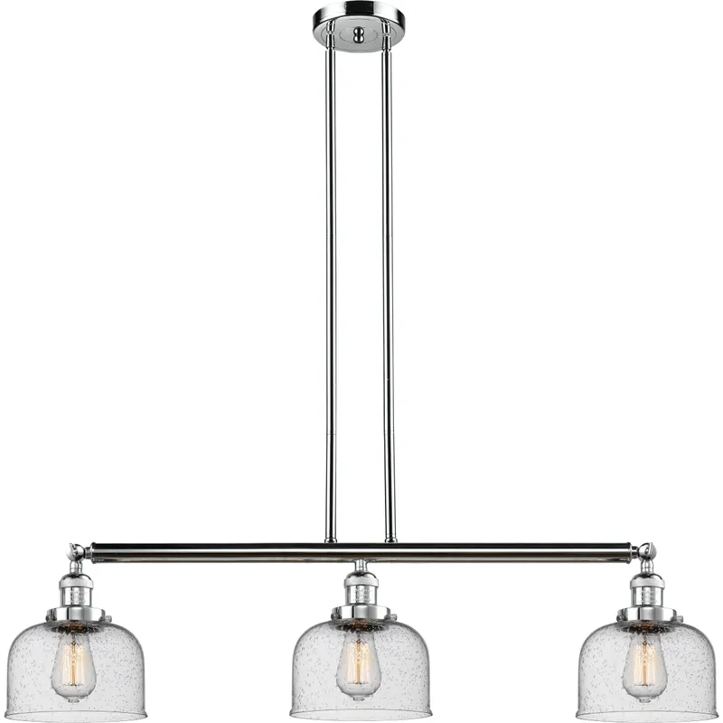 Franklin Restoration Large Bell LED 41 inch Polished Chrome Island Light Ceiling Light in Seedy Glass, Franklin Restoration