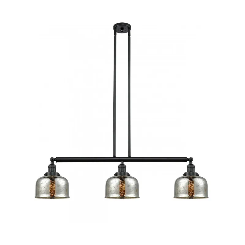 Franklin Restoration Large Bell LED 41 inch Matte Black Island Light Ceiling Light in Silver Plated Mercury Glass, Franklin Restoration
