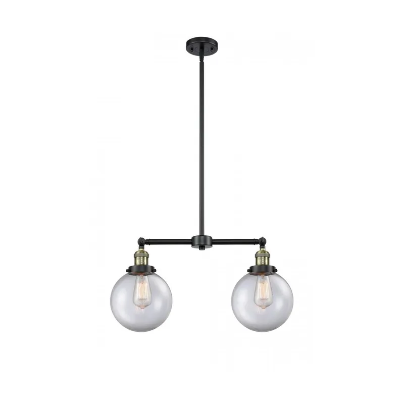 Franklin Restoration Large Beacon 2 Light 43 inch Black Antique Brass Island Light Ceiling Light in Clear Glass, Franklin Restoration